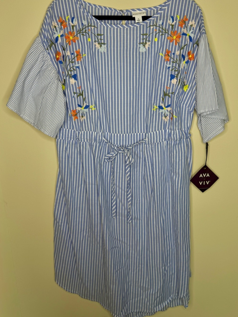Ava & Viv Blue and White Striped Embroidered Dress